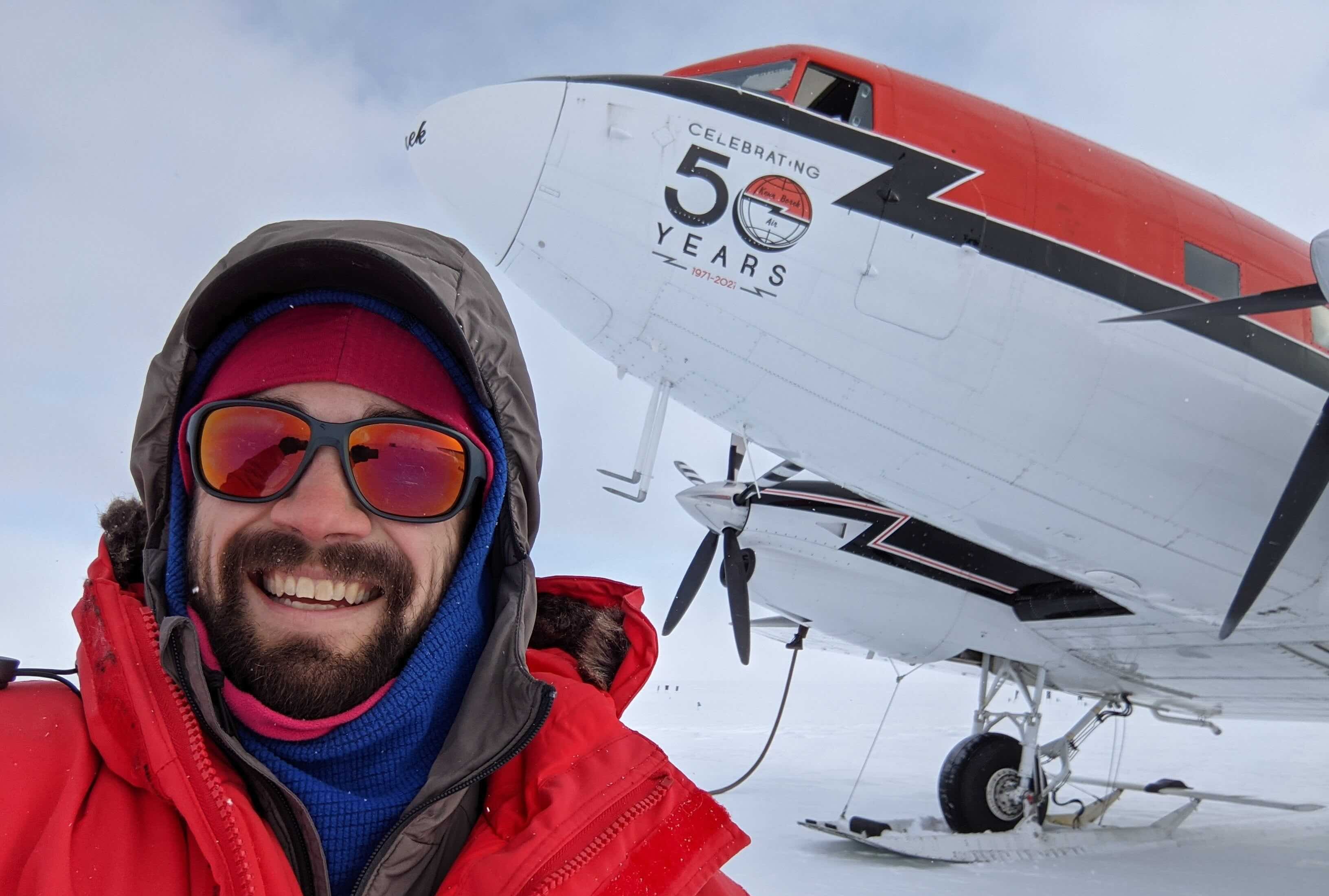 Paul with a Kenn Borek Air Basler BT-67 at the West Antarctic Ice Sheet Divide camp