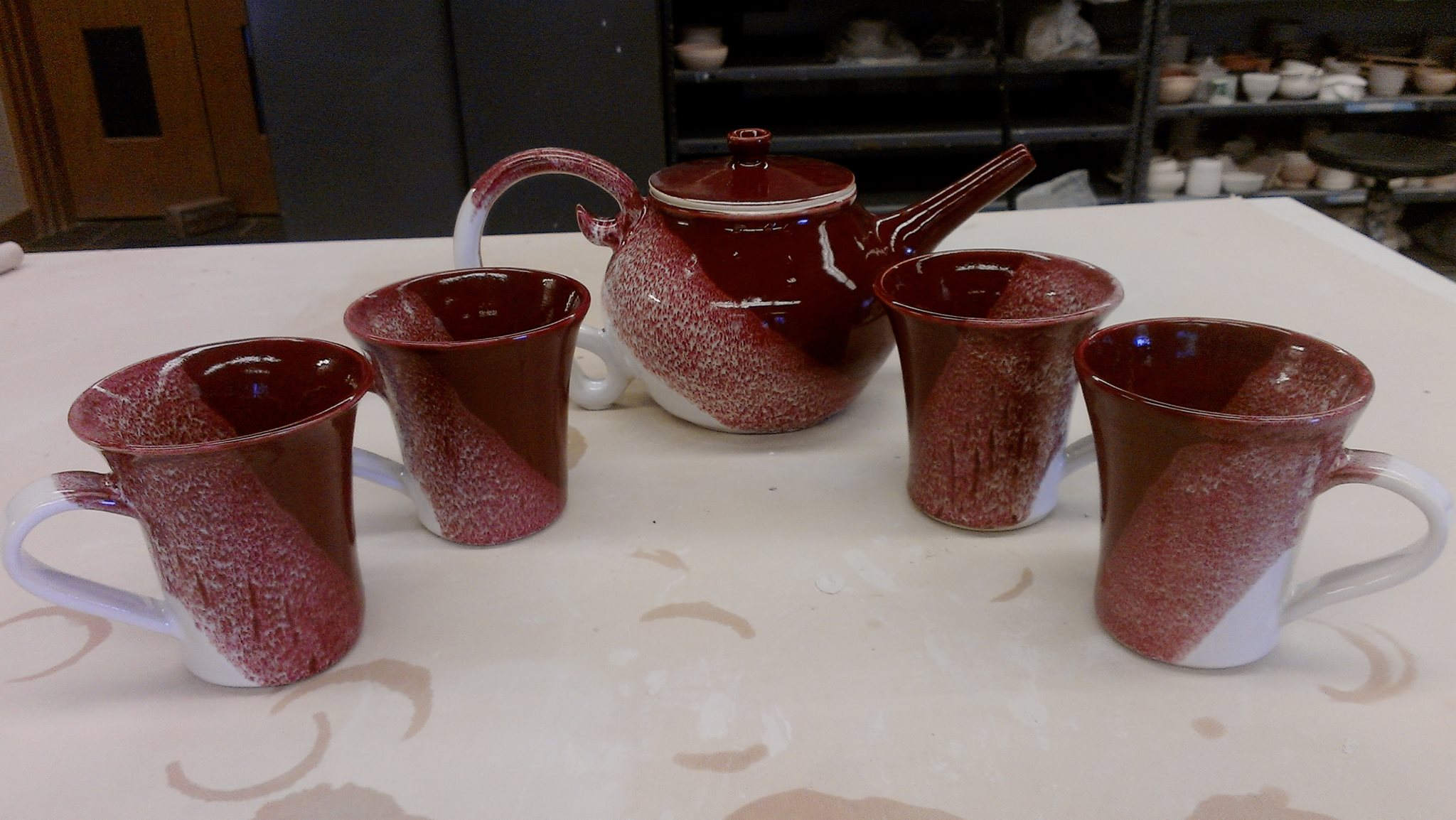 A finished ceramic tea set