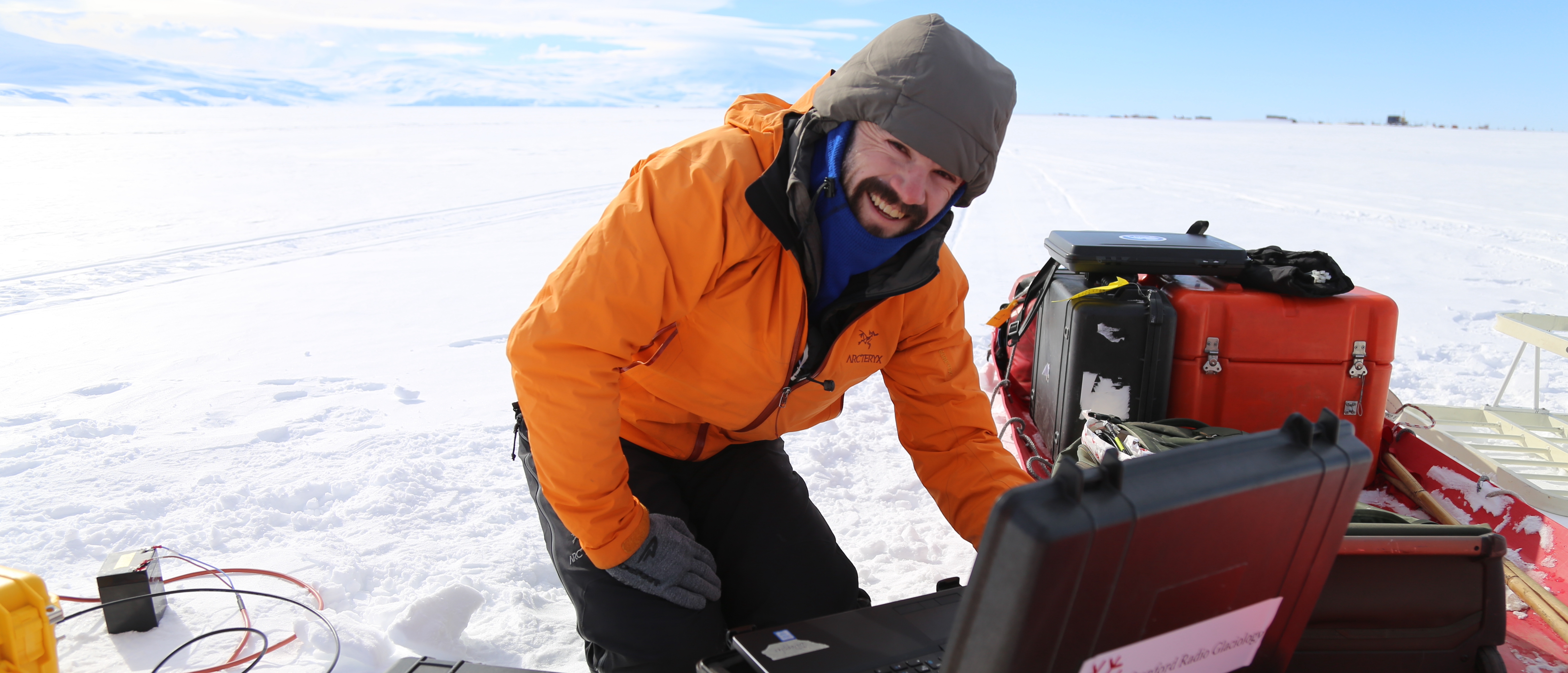 Paul using a radar system on McMurdo Ice Shelf