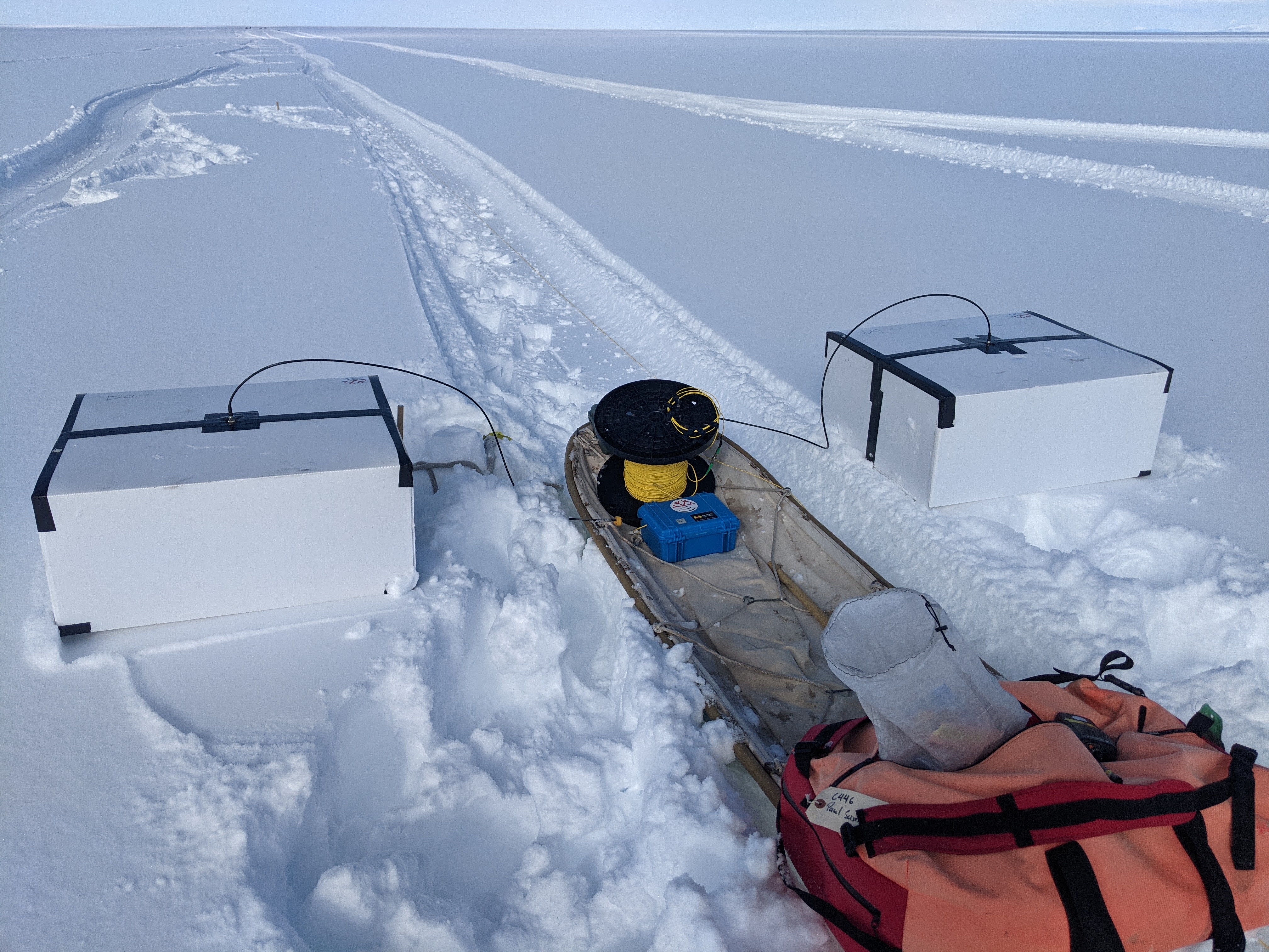 Bistatic aPRES Radar survey sled on an ice shelf